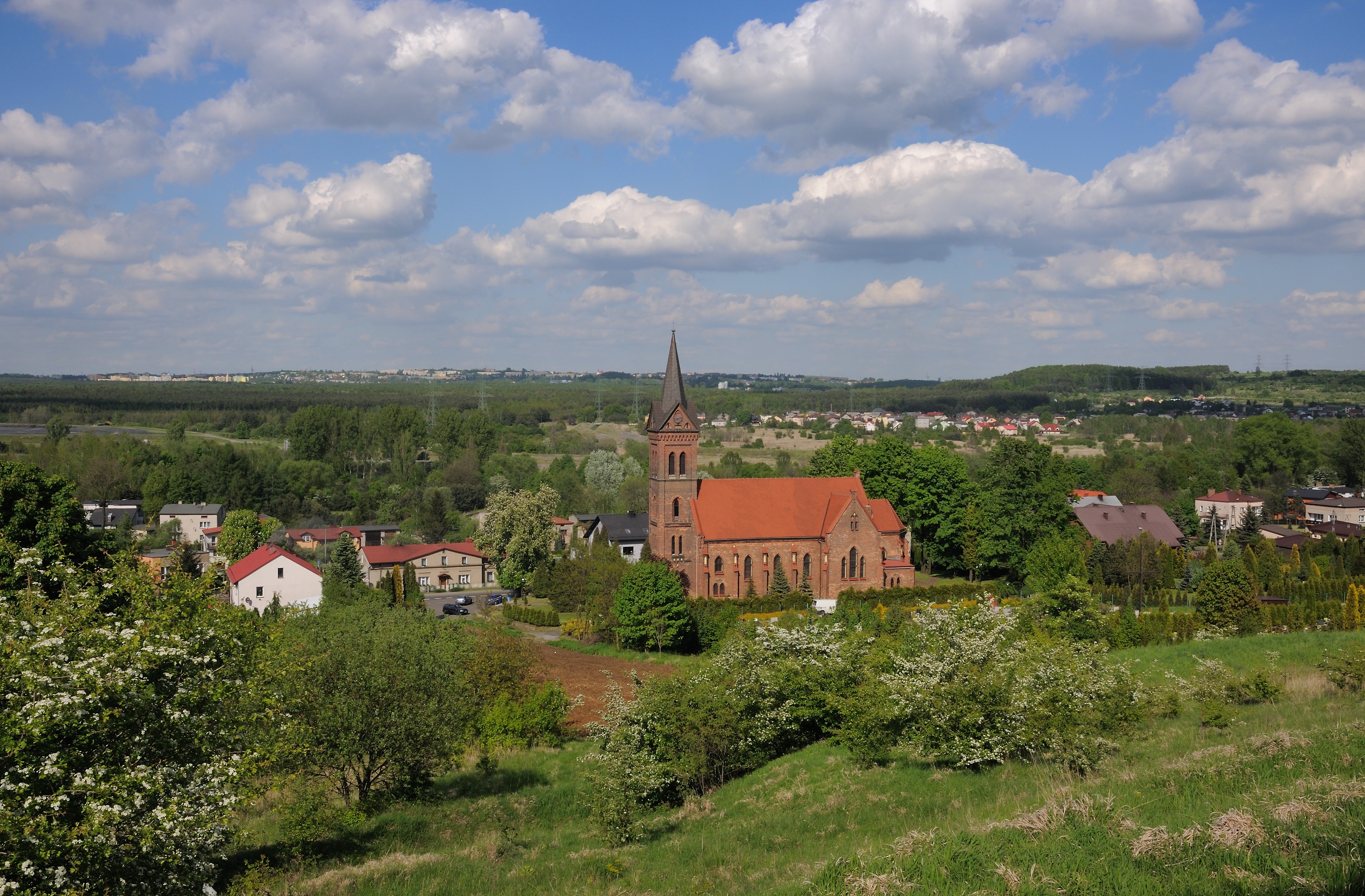 Panorama kościoła i Dziećkowic